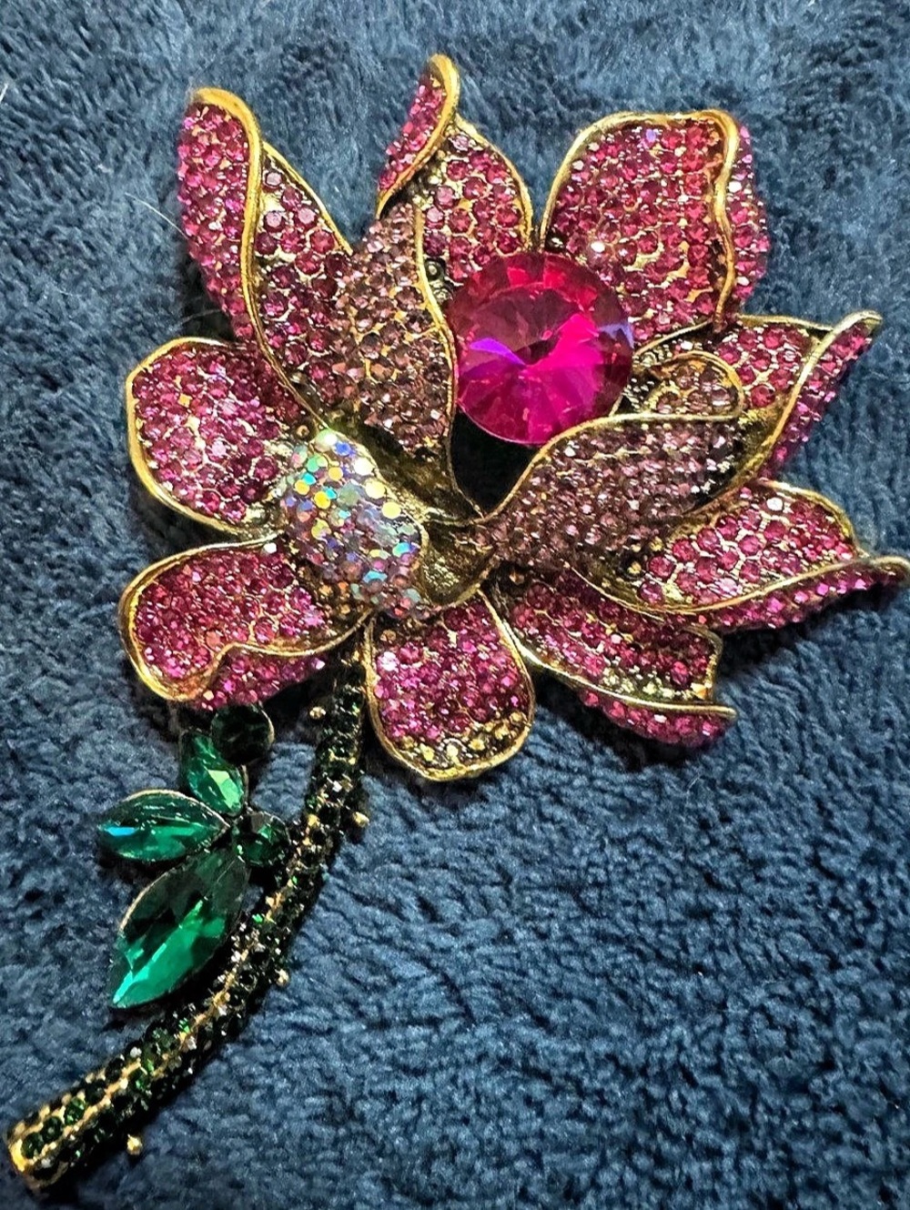 Floral Rhinestone Brooch in Pink & Green , New